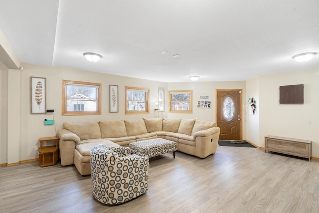 living room with light hardwood / wood-style floors