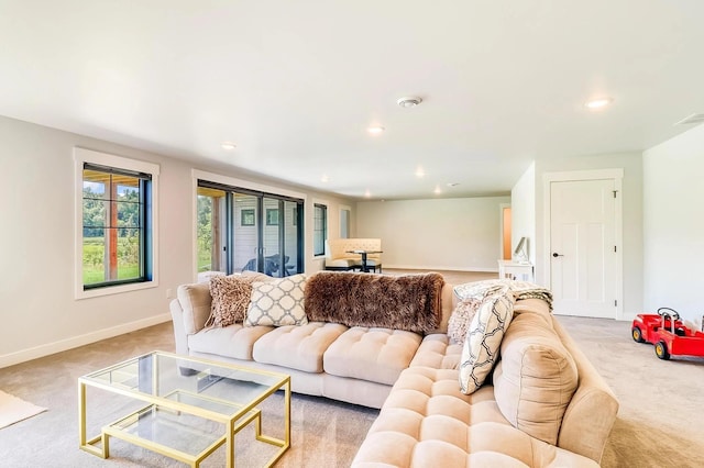 living room with light colored carpet