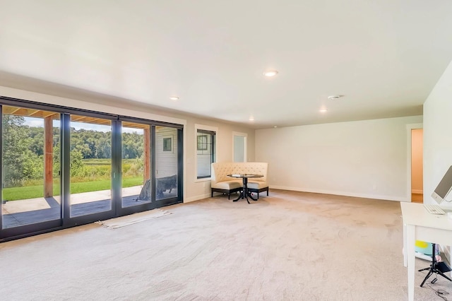 living area with carpet flooring