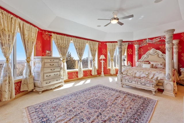 carpeted bedroom featuring a ceiling fan