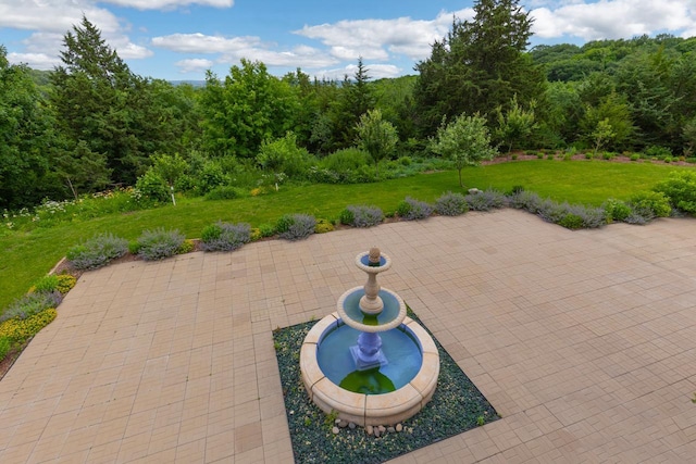 19115 Vogel Farm Trl, Eden Prairie, MN 55347 - view of patio / terrace featuring a view of trees