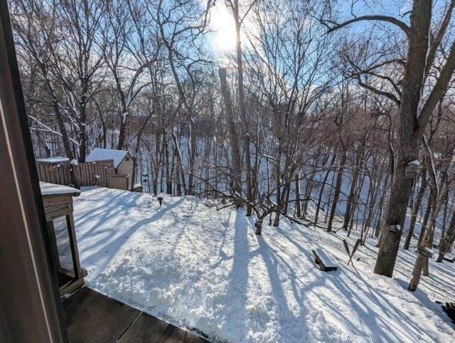 view of yard covered in snow