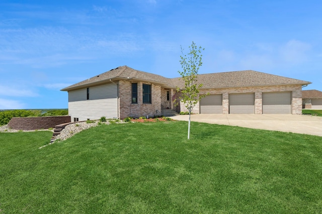 531 Depree Way, Glenwood, MN 56334 - view of front of house featuring brick siding, a garage, driveway, and a front lawn