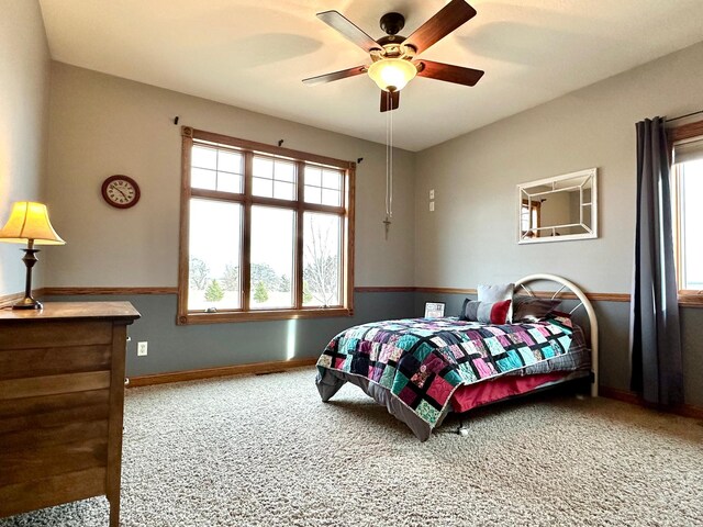 13943 Sundberg Ave, Graham Lakes Twp, MN 56131 - carpeted bedroom featuring multiple windows, baseboards, and ceiling fan