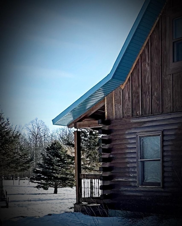 view of snow covered property