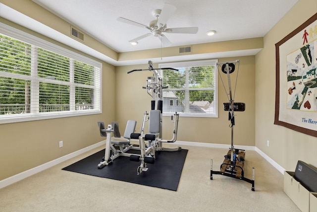 workout room with plenty of natural light, visible vents, and baseboards