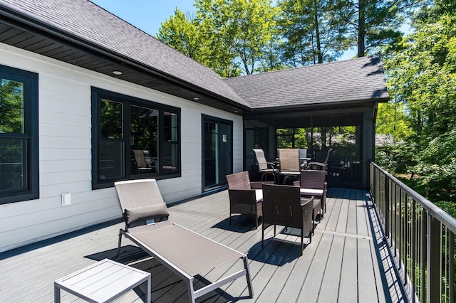 2568 28 1/4 St, Cedar Lake Twp, WI 54817 - wooden deck with outdoor dining space