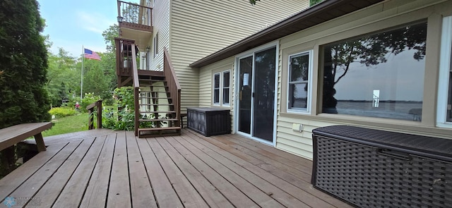 deck featuring stairs