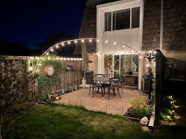 view of patio at night