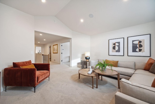 4718 Ordell Trl N, Stillwater, MN 55082 - living area with light carpet, lofted ceiling, and recessed lighting