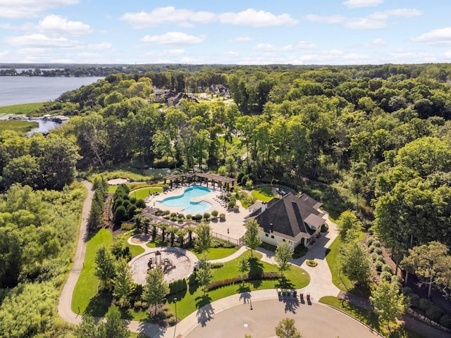 aerial view featuring a water view