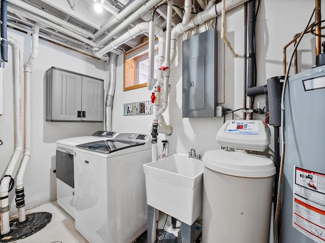 laundry room with laundry area, independent washer and dryer, a sink, and electric panel