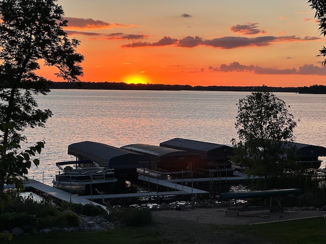 view of dock with a water view