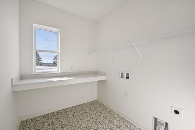 laundry room with electric dryer hookup, baseboards, washer hookup, and laundry area