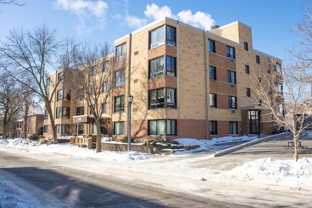 view of snow covered building