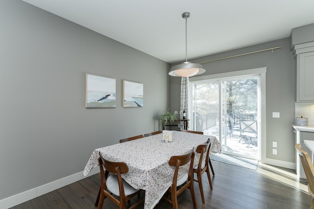 dining room with baseboards and dark wood finished floors