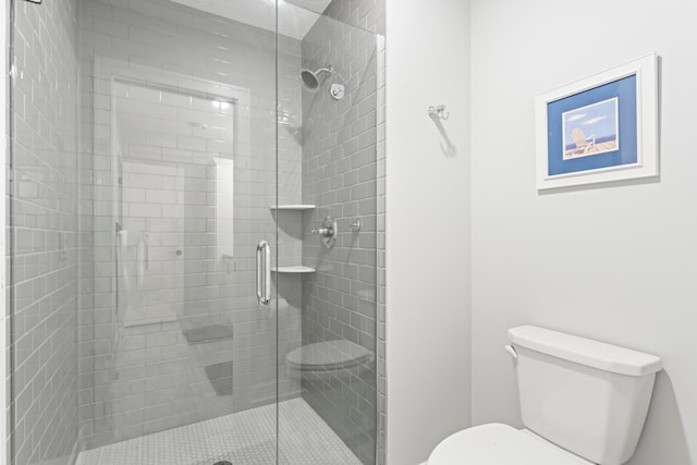 bathroom with toilet and a shower stall