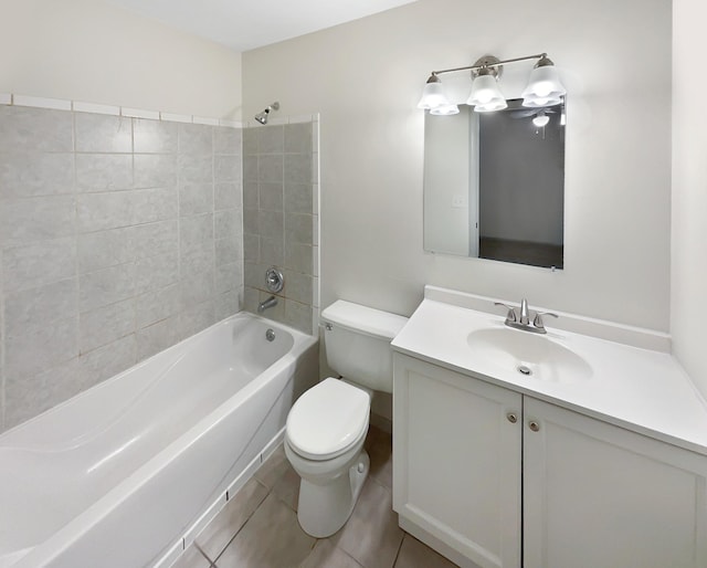 full bath with toilet, tile patterned floors, shower / washtub combination, and vanity