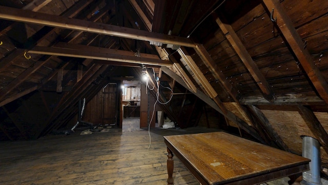 view of unfinished attic