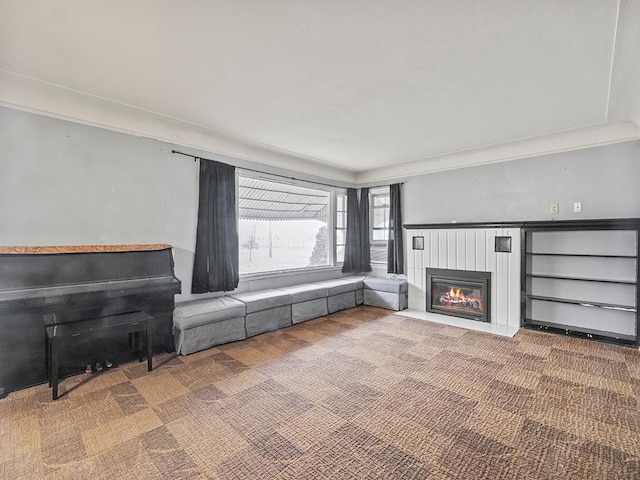 230 Mcleod Ave W, Winsted, MN 55395 - living room with carpet flooring and a glass covered fireplace