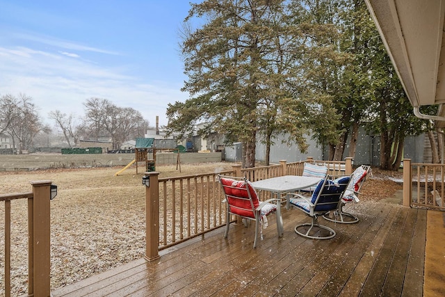 230 Mcleod Ave W, Winsted, MN 55395 - deck with a playground and outdoor dining area