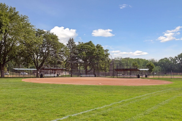 view of home's community featuring a lawn and fence