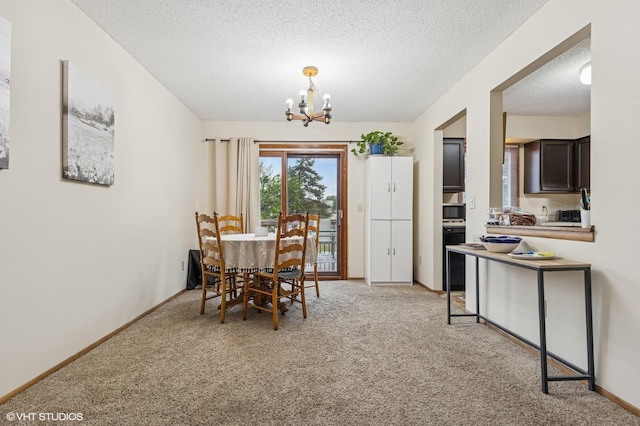 2528 Birchview Ln, Minnetonka, MN 55305 - dining area with a chandelier, light carpet, and a textured ceiling