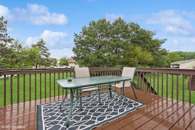 2528 Birchview Ln, Minnetonka, MN 55305 - wooden deck featuring outdoor dining space and a yard