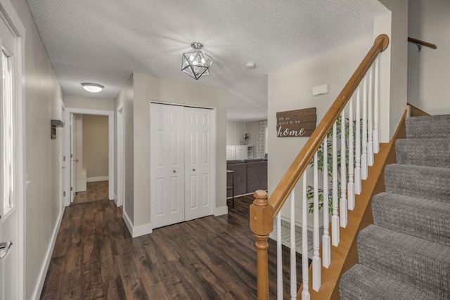 entryway featuring a textured ceiling and dark hardwood / wood-style floors