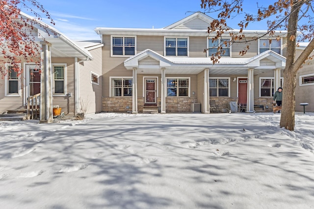 view of front facade with stone siding