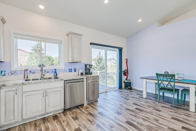 kitchen with a wealth of natural light, visible vents, a sink, and stainless steel dishwasher