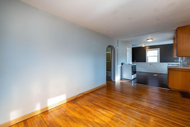 interior space with sink and light hardwood / wood-style floors