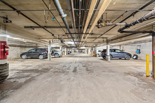 parking garage with concrete block wall
