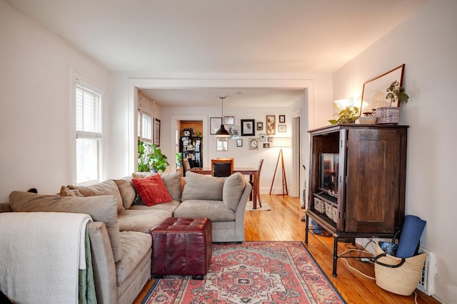 living room featuring light wood-style flooring