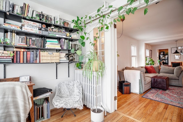 sitting room with hardwood / wood-style floors