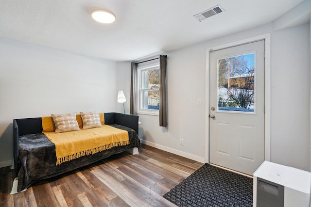 interior space featuring multiple windows and hardwood / wood-style floors