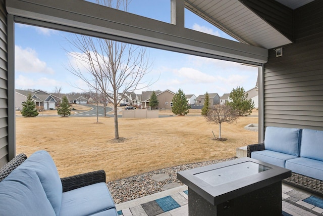 view of patio / terrace featuring a residential view and outdoor lounge area