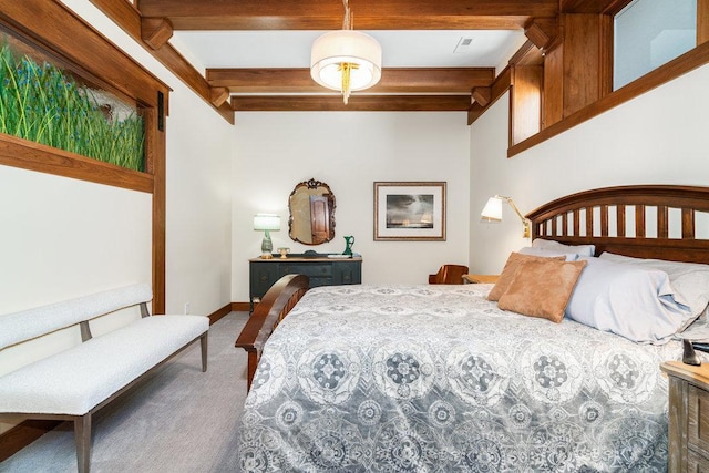 N7900 County Road J, Sherman Twp, WI 54751 - carpeted bedroom featuring beamed ceiling and baseboards
