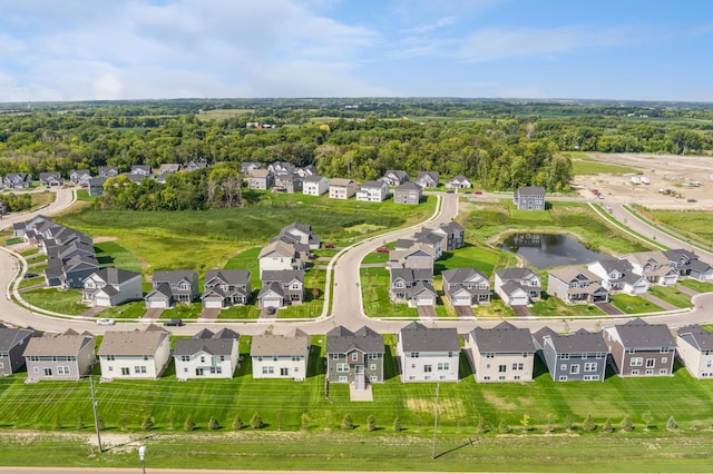 bird's eye view featuring a water view and a residential view