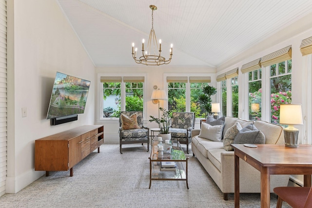 4943 Dupont Ave S, Minneapolis, MN 55419 - sunroom / solarium with lofted ceiling, plenty of natural light, a chandelier, and carpet floors