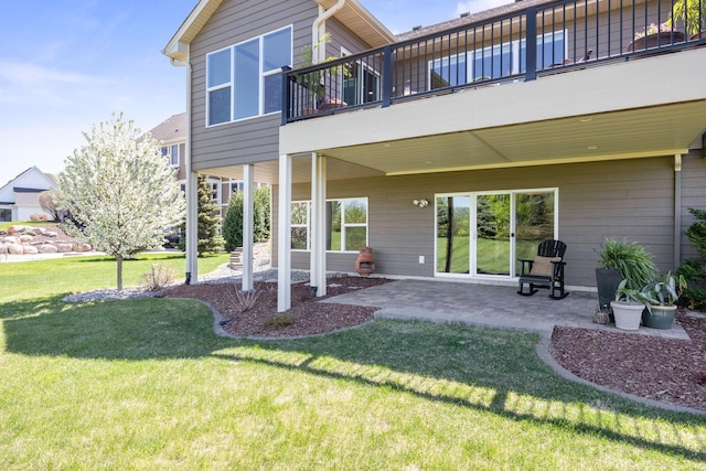 4680 Spruce Way, Medina, MN 55359 - rear view of property featuring a lawn, a patio area, and a balcony