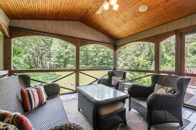 6388 Jasmine Ave N, Stillwater, MN 55082 - sunroom / solarium featuring vaulted ceiling and a ceiling fan