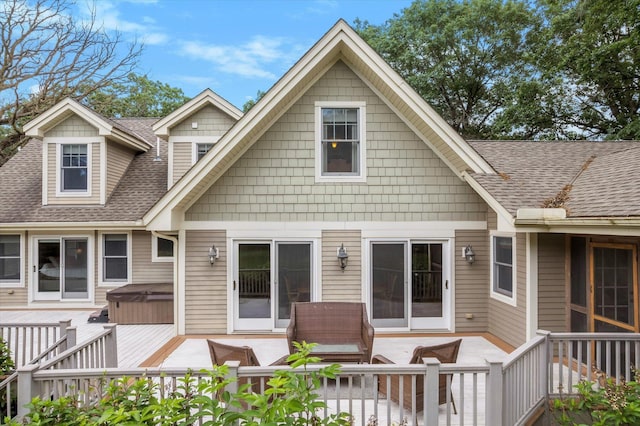 6388 Jasmine Ave N, Stillwater, MN 55082 - rear view of property with a hot tub, roof with shingles, a patio, and a wooden deck