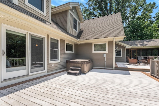 6388 Jasmine Ave N, Stillwater, MN 55082 - deck featuring a hot tub and an outdoor hangout area