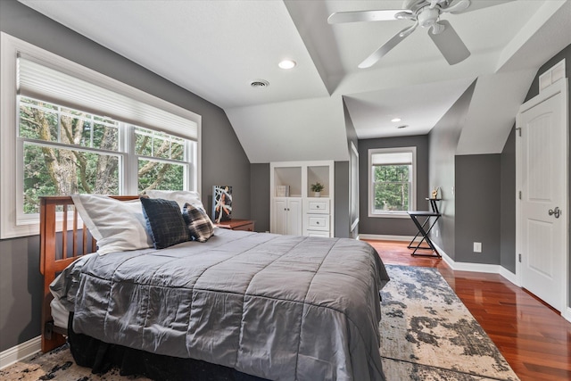 6388 Jasmine Ave N, Stillwater, MN 55082 - bedroom with wood finished floors, lofted ceiling, and ceiling fan