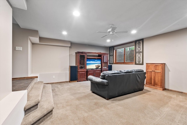 6388 Jasmine Ave N, Stillwater, MN 55082 - carpeted living room with recessed lighting and ceiling fan