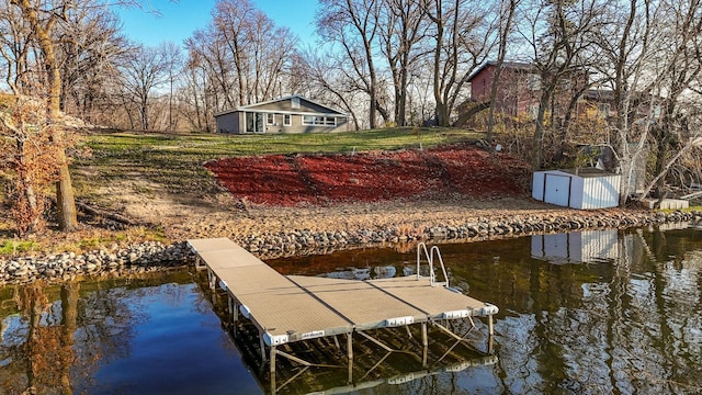 dock area with a water view