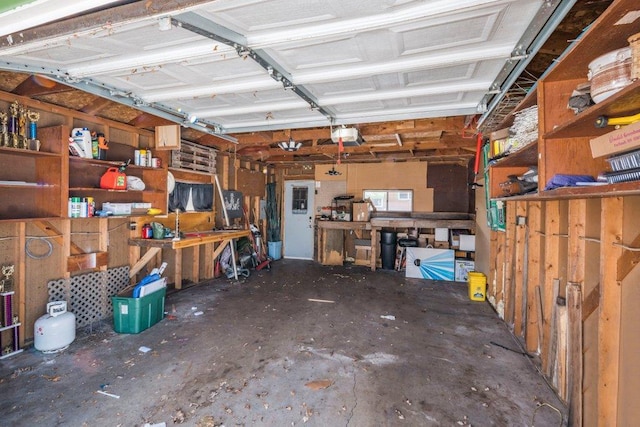 garage with a garage door opener