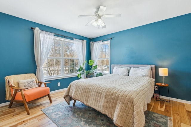 bedroom with baseboards and wood finished floors