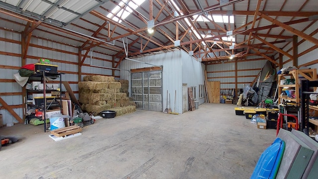 garage with metal wall
